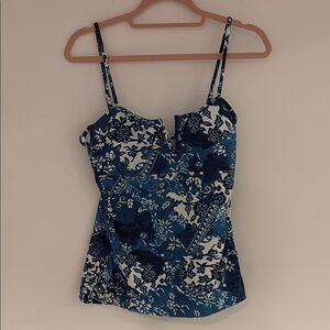 Lauren Ralph Lauren Blue and White Bustier Bikini Top